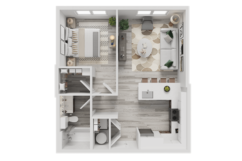 Floor plan for 1 bed, 1 bath, 620 sqft